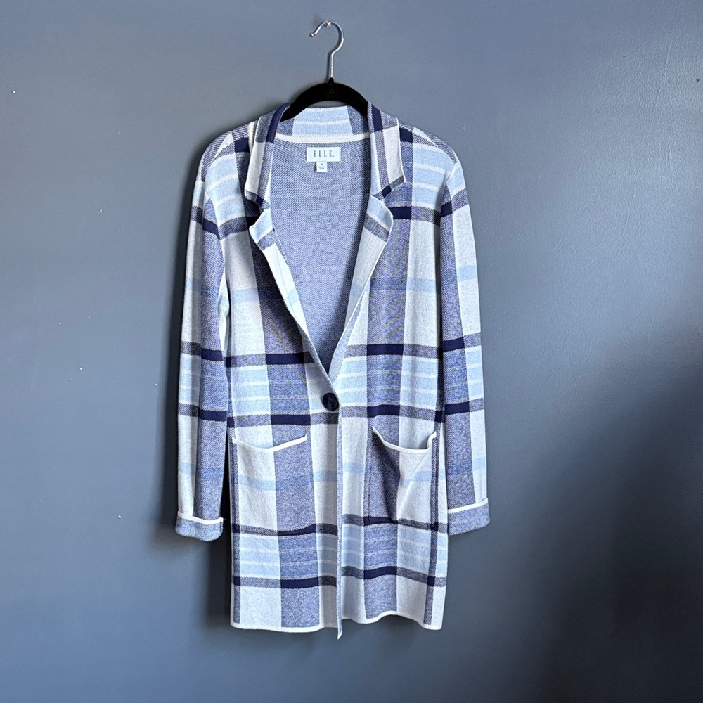 Elle Blue and Gray Plaid Blazer - Picture 1 of 3